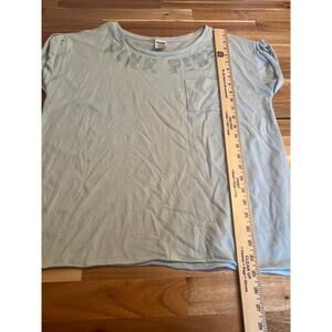Victoria’s Secret light blue cap sleeve T-shirt with metallic pink‎ logo sz M
